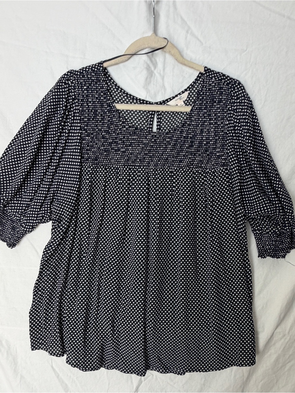 Terra & Sky Navy and White Polka Dot Smocked Top 2X
